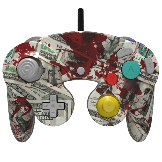 Custom Controller Nintendo Gamecube - Blood Money Splatter Dollars Ben Franklin Cash