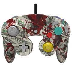 Custom Controller Nintendo Gamecube - Blood Money Splatter Dollars Ben Franklin Cash