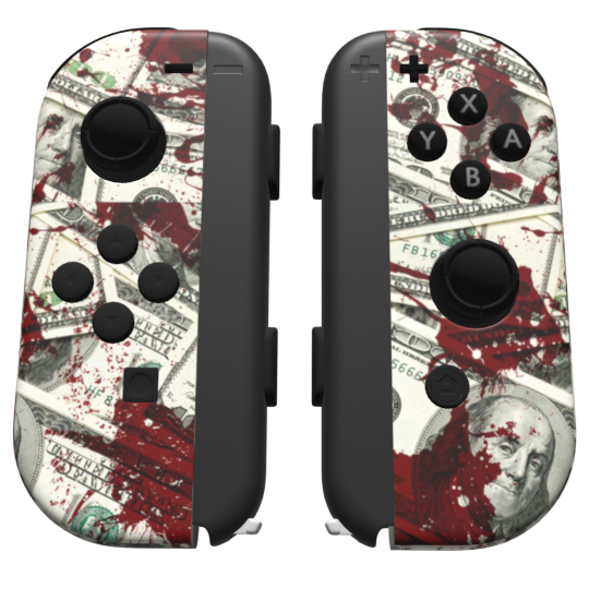 Custom Controller Nintendo Switch Joycons - Blood Money Splatter Dollars Ben Franklin Cash