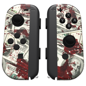 Custom Controller Nintendo Switch Joycons - Blood Money Splatter Dollars Ben Franklin Cash