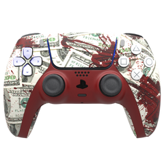 Custom Controller Sony Playstation 5 PS5 - Blood Money Splatter Dollar Ben Franklin Cash