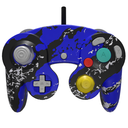 Custom Controller Nintendo Gamecube - Blue Splatter Silver Black