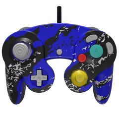 Custom Controller Nintendo Gamecube - Blue Splatter Silver Black