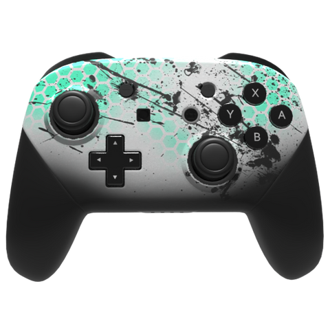 Custom Controller Nintendo Switch Pro - Emerald Hex Splatter Teal Fade