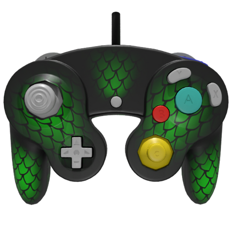 Custom Controller Nintendo Gamecube - Forest Dragon Green Scales Fantasy Medieval