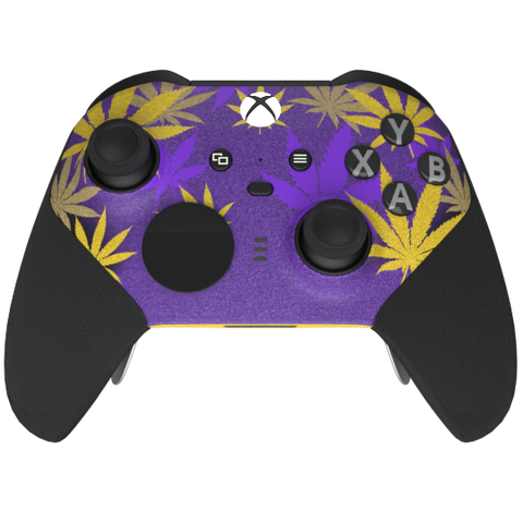 Custom Controller Microsoft Xbox One Series 2 Elite - Purple Kush Camo 420 Cannabis Leaf Gold
