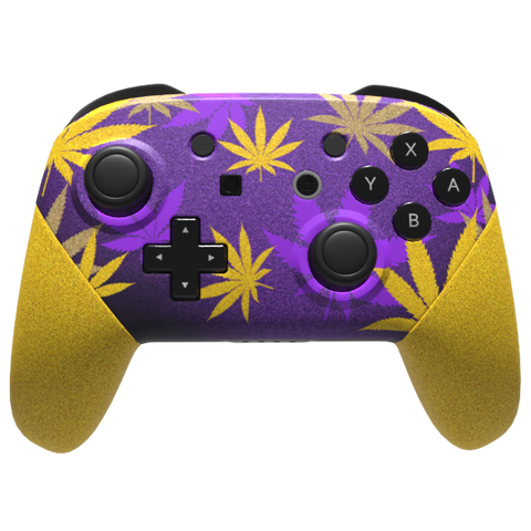 Custom Controller Nintendo Switch Pro - Purple Kush Camo 420 Cannabis Leaf Gold