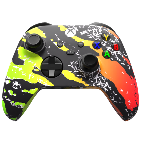 Custom Controller Microsoft Xbox Series X - Xbox One S - Rasta Splatter Red Yellow Green Black Silver