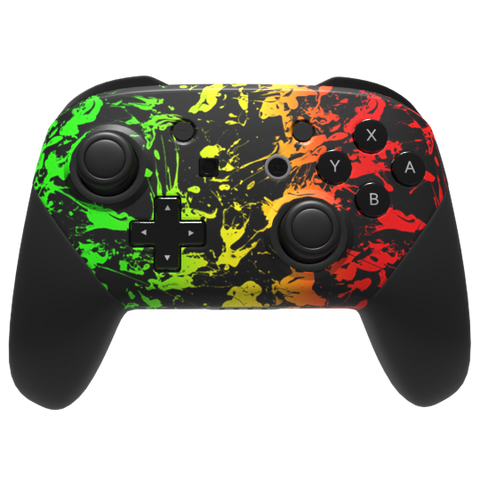 Custom Controller Nintendo Switch Pro - Rasta Splatter Red Yellow Green Black