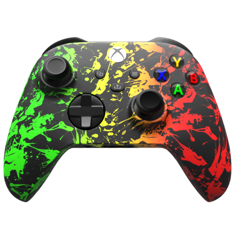 Custom Controller Microsoft Xbox Series X - Xbox One S - Rasta Splatter Red Yellow Green Black
