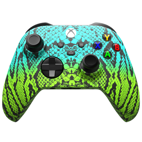 Custom Controller Microsoft Xbox Series X - Xbox One S - Snakeskin Fade Ombre Teal Green Scales