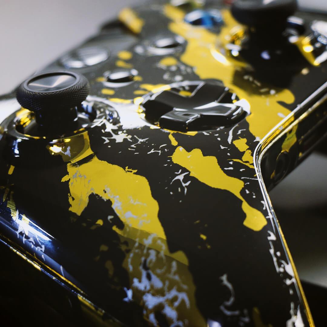 Custom Controller Microsoft Xbox One S - Chrome Gold Splatter Black Silver