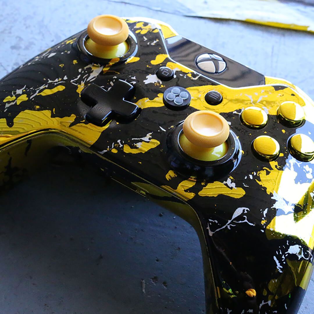 Custom Controller Microsoft Xbox One S - Chrome Gold Splatter Black Silver